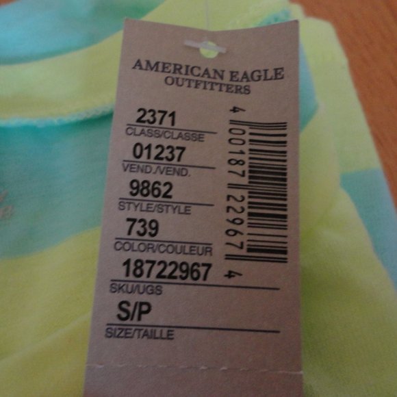 American Eagle Feather Light green/blue stripe tee - Picture 3 of 8
